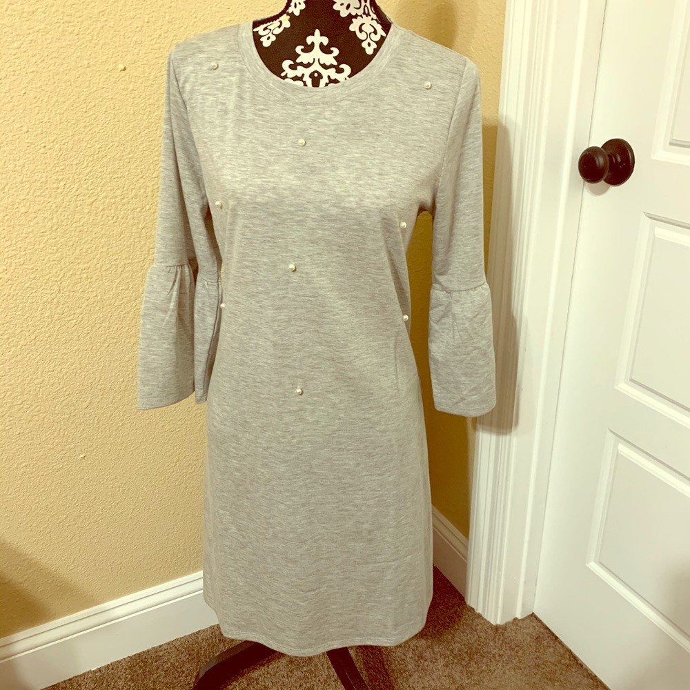 Gray Dress with White Pearls in the Front